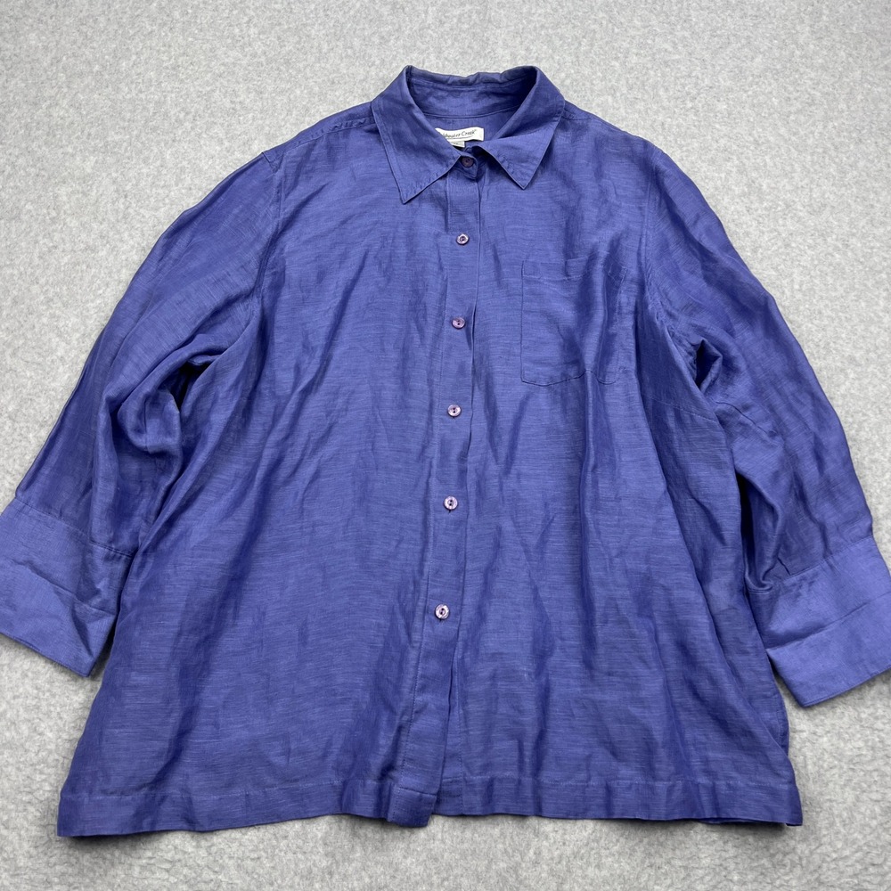 Coldwater Creek Button Up Womens 2X Linen Silk Woven 3/4 Sleeve Lightweight Top‎